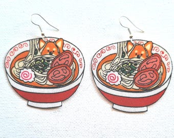 Handmade Japanese Ramen Noodle Fabric Earrings, Ramen Earrings, Japanese Earrings, Noodle Earrings, Japanese Jewelry, Ramen Bowls, Ramen Art