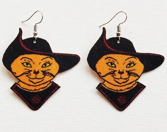 Boucles d'oreilles Shrek Chat botté en tissu, Boucles d'oreilles Chat botté, Bijoux Shrek, Boucles d'oreilles Shrek, Cadeau Shrek, Boucles d'oreilles chat en tissu, Chat avec chapeau