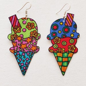 IJshoorn oorbellen, ijsoorbellen, ijsje sieraden, ijsje minnaar cadeau, stof ijs, stof ijsje stof oorbellen