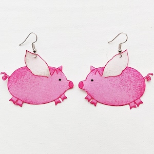 Pigs Can Fly Earrings, Pink Pig Earrings, Pig Fabric Earrings, Pig Jewellery, Pig Lover Gift, Handmade Pigs, Flying Pigs, Cute Pig Jewelry