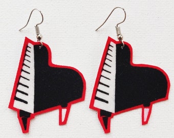 Piano Earrings, Grand Piano Earrings, Piano Fabric Earrings, Piano Jewellery, Gift for Pianist, Music Lover Gift, Keyboard Earrings, Musical