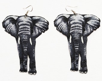 African Elephant Fabric Earrings, Handmade Elephant Jewelry, Elephant Lover Gift, Elephant Earrings, Unique Elephant Dangle Earrings, Dumbo