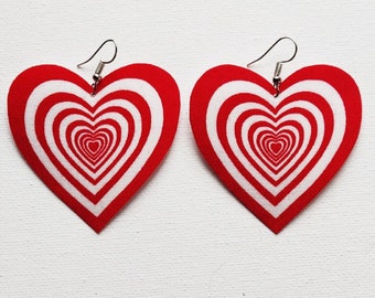 Striped Heart Earrings, Fabric Earrings, Heart Fabric Earrings, Handmade Earrings, Heart Jewelry, Valentine Earrings, Valentine Present