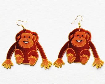 Apa Tyg Örhängen Schimpans Örhängen Apa Örhängen Apa Örhängen Fräck Apa Gåva Apa Smycken Handgjorda Apor Schimpanser Tyg Djungel