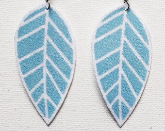 Aqua Leaf Earrings, Leaf Fabric Earrings, Leaf Jewellery, Leaf Lover Gift, Nature Lover Gift, Leaf Dangle Earrings, Aqua Fabric Earrings