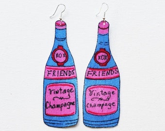 Champagne Earrings, New Year's Earrings, Bottle of Bubbly Earrings, Champagne Jewelry, Fizz Earrings, Champagne Bottles, Fabric Earrings