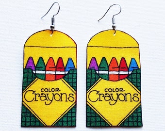Crayon Fabric Earrings, Teacher Earrings, Mother Earrings, Nana Earrings, Handmade Crayons, LGBQ Earrings, Crayons Gift, Crayon Jewellery
