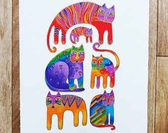 Colorful Cats Fabric Picture, Laurel Burch Cats, Laurel Burch Picture, Cat Lover Gift, Cat Fabric Picture, Cat Hanging, Cat Wall Decor, Cats