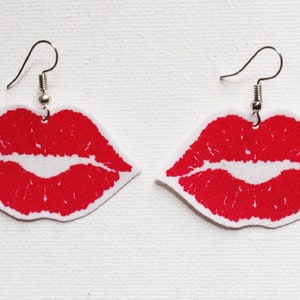 Kiss Earrings, Lips Earrings, Red Lip Earrings, Love Jewelry, Valentine Earrings, GIrlfriend Gift, Lip Fabric Earrings, Kissy Lips, Smooches