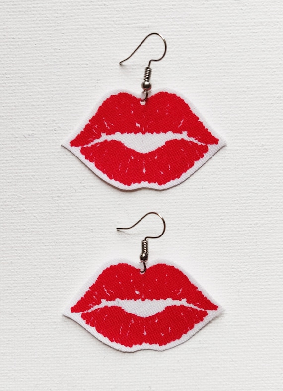 Kiss Earrings Lips Earrings Red Lip Earrings Love Jewelry