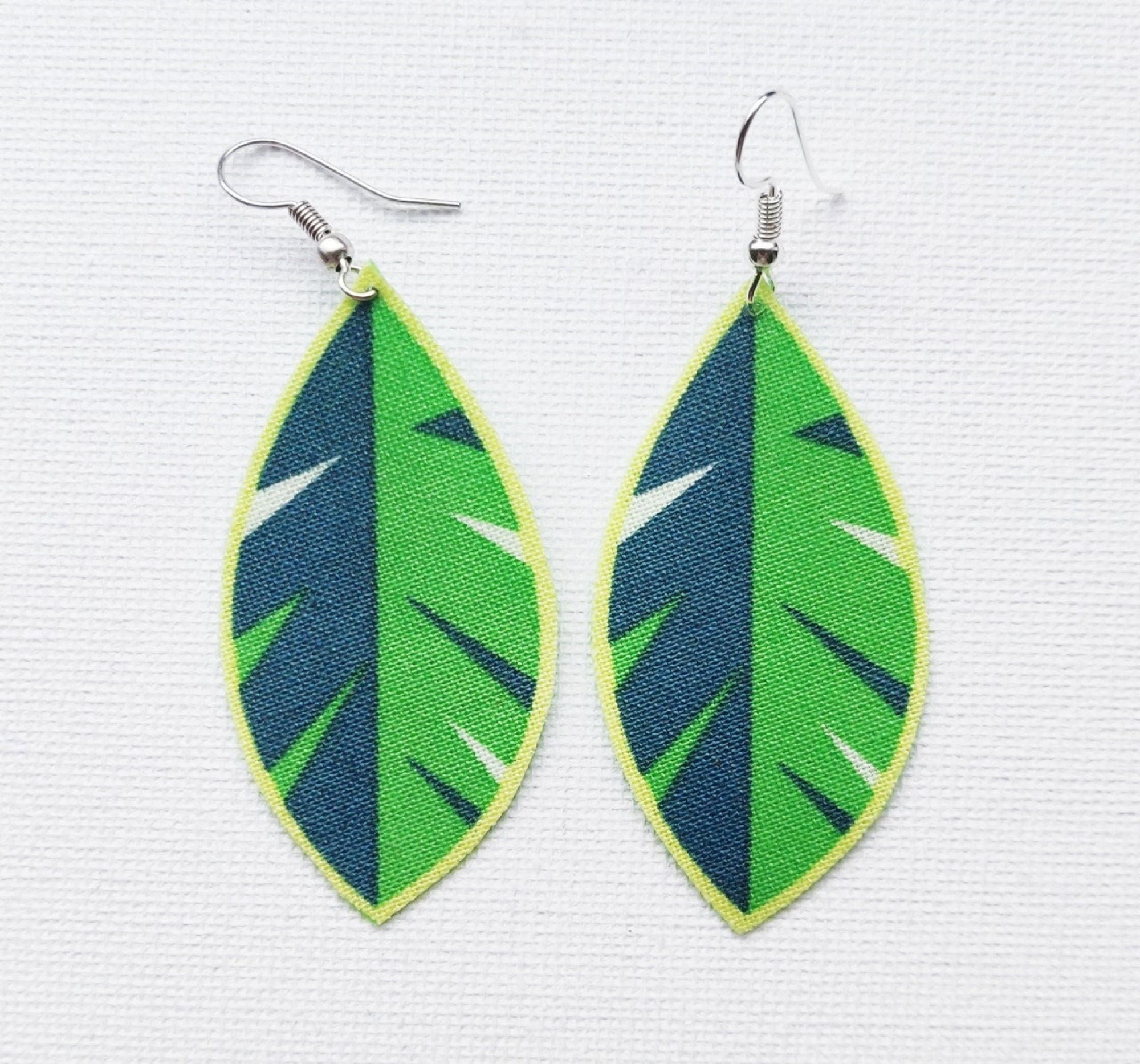 GREEN LEAF FABRIC Earrings / Handmade Earrings / Leaf Earrings Etsy
