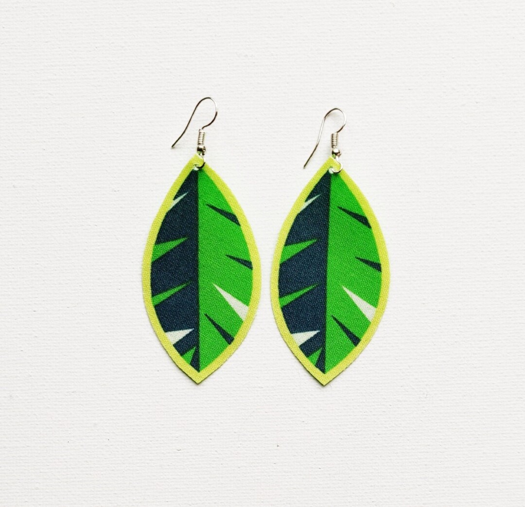 Green Leaf Earrings Fabric Earrings Handmade Earrings Leaf Etsy UK