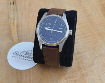 Swiss Automatic Field Watch: 39mm Enamel Dial, Sapphire Crystal With Leather Strap