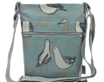 Möwe Design Cross Body Tasche. Wachstuch. Wasserdicht. Geschenk. Hund Walking.