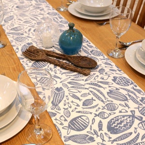 Cotton Table Runner, Unique Handmade Gift Idea, Home Decor. Kitchen decor. Table setting. Fish design