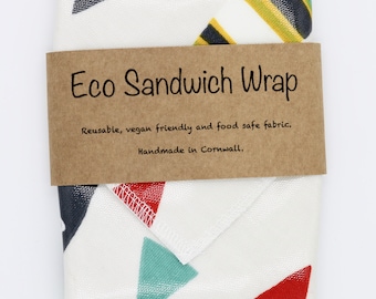 Red yellow bright fish design Eco Sandwich Wrap. Reusable food wrap. Picnic placemat, lunch wrap, vegan friendly, kids fun food wrap.
