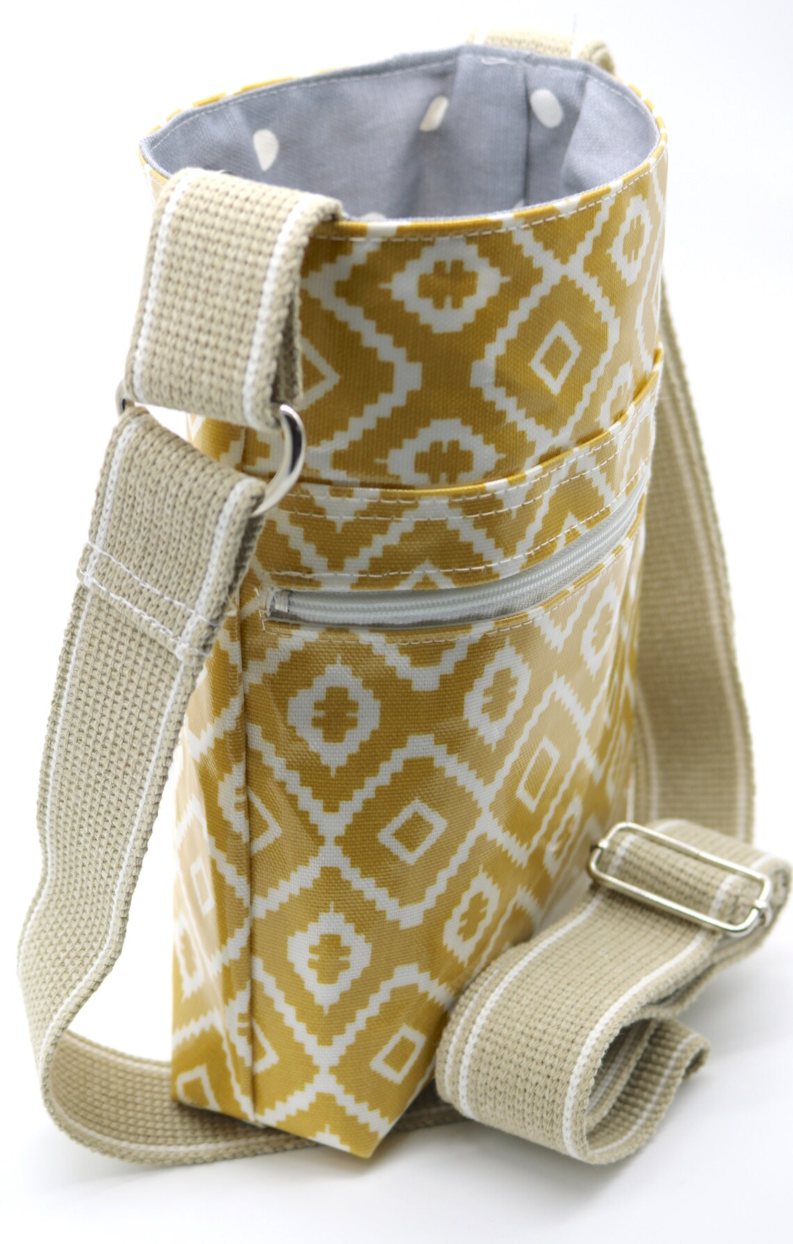 Oilcloth Cross Body Bag in Mustard Colour Aztec Design Etsy