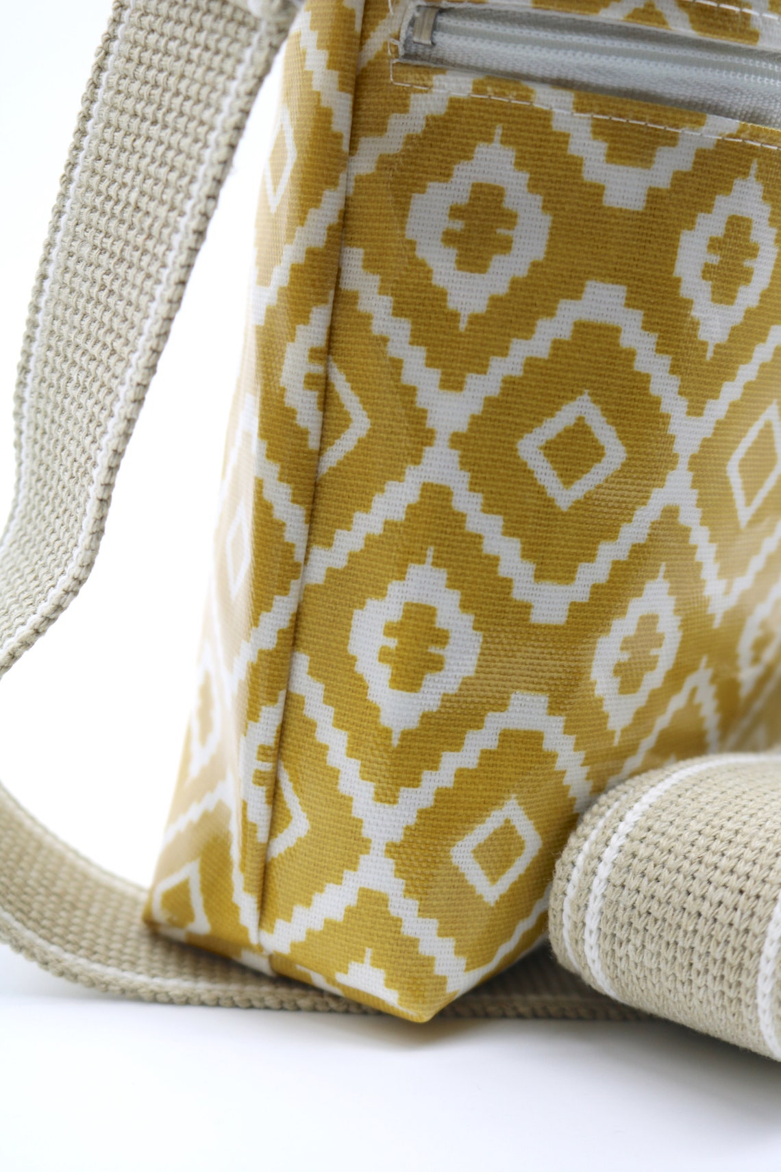 Oilcloth Cross Body Bag in Mustard Colour Aztec Design Etsy