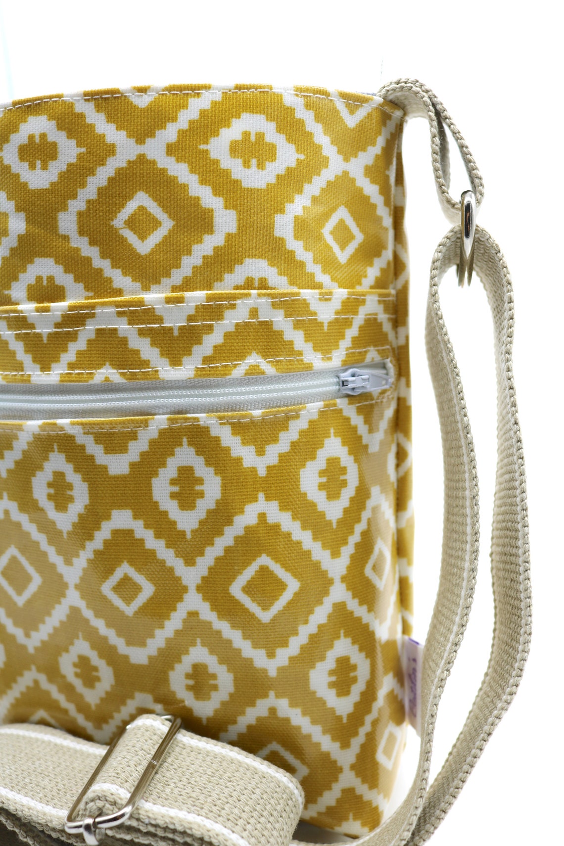Oilcloth Cross Body Bag in Mustard Colour Aztec Design Etsy