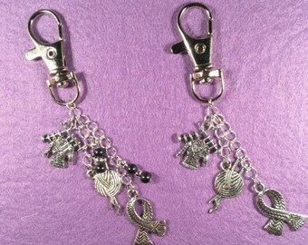Knitting themed bag charm - available with or without beads (more colours available)
