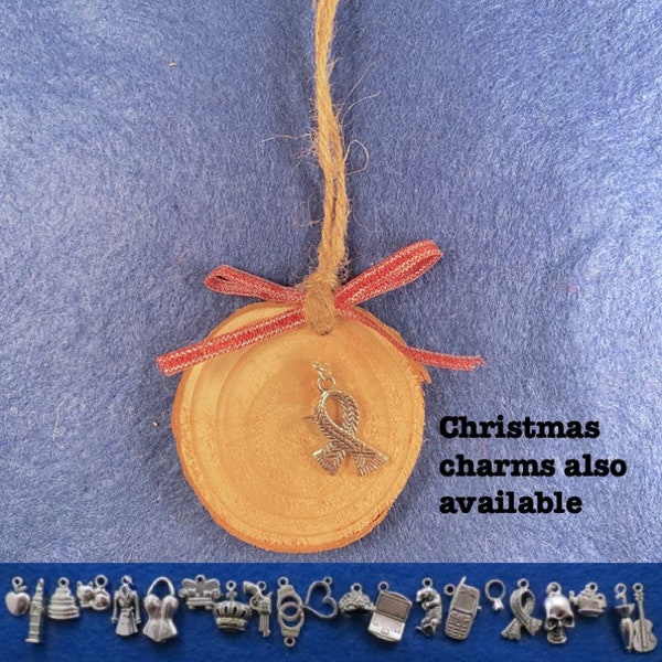 Sherlock wood slice (Christmas) ornament with the charm of your choice.