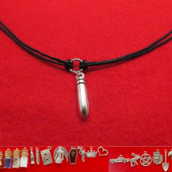 Supernatural unisex simple looped cord necklace with the charm of your choice.