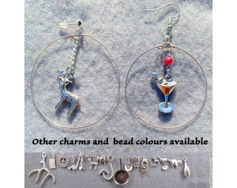Hannibal hoop earrings with the charm and chain/bead colour of your choice
