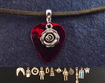 Doctor Who inspired unisex guitar pick faux suede cord choker with the charm of your choice.