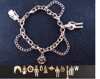 Doctor Who inspired themed charm and chain bracelet with the theme of your choice.