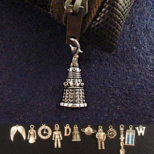 Doctor Who inspired zip pull / key ring attachment / pet collar / planner charm with the charm of your choice.