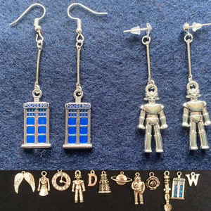 Doctor Who inspired dangle earrings with the charm of your choice.