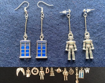 Doctor Who inspired dangle earrings with the charm of your choice.