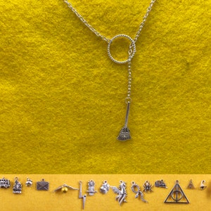 Wizard inspired lariat necklace with the charm of your choice
