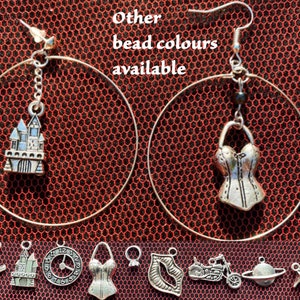 Rocky Horror Show hoop earrings with the charm and chain or bead colour of your choice.