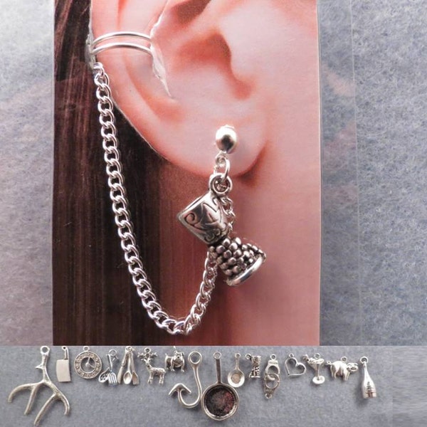 Hannibal  ear cuff and post with the charm of your choice and a chain.