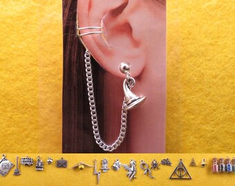 Wizard ear cuff and post with the charm of your choice and a chain.