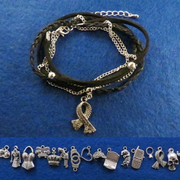 Sherlock unisex 2 in 1 wrap bracelet / necklace with the charm of your choice.