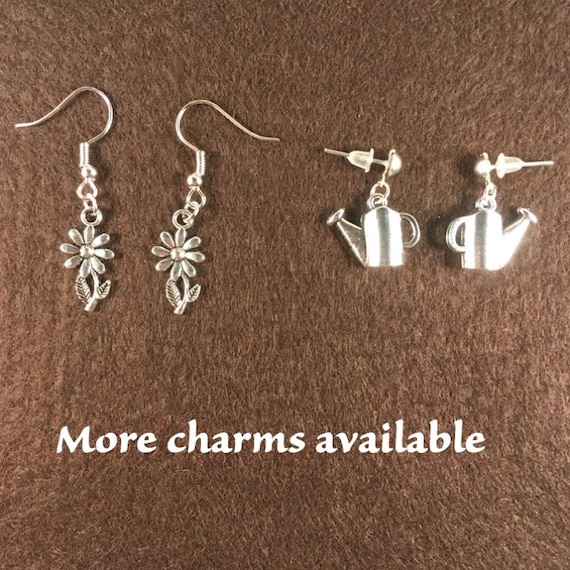 Gardening themed earrings with the charm of your choice. Etsy