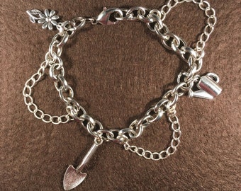 Gardening themed charm and chain bracelet