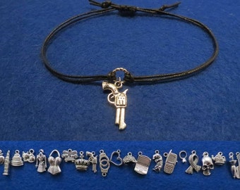 Sherlock unisex adjustable looped cord bracelet with the charm of your choice.