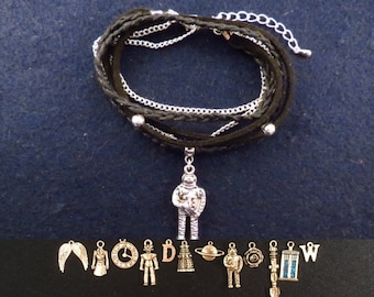 Doctor Who unisex 2 in 1 wrap bracelet / necklace with the charm of your choice.