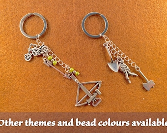 Zombie Apocalypse inspired key ring (with or without beads) - other charms and bead colours available.