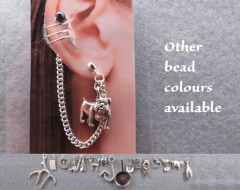 Hannibal  ear cuff and post with the charm and bead of your choice and a chain.