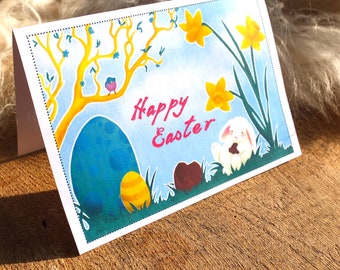 Easter Bunny Card | Printable PDF | Cute Bunny Greeting Card | Easter Stationery Snail Mail | Digital Download Greeting Card