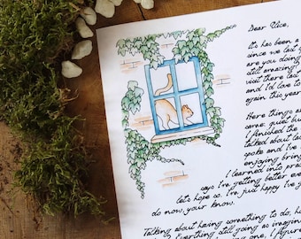 Window Cat writing paper | Printable PDF Instant Download | Watercolor illustration print
