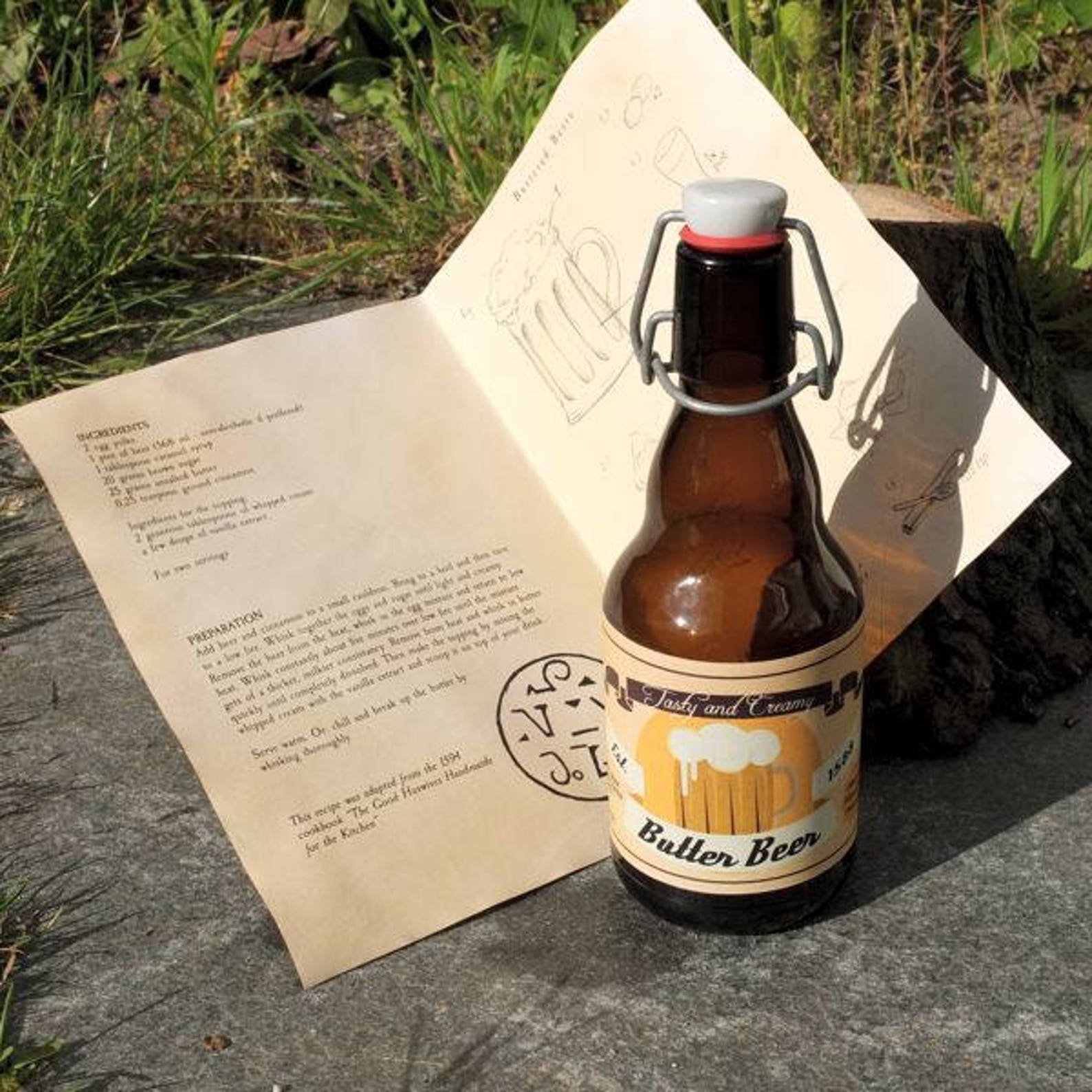 ButterBeer Bottle with butter beer recipe Magical Glassware Etsy