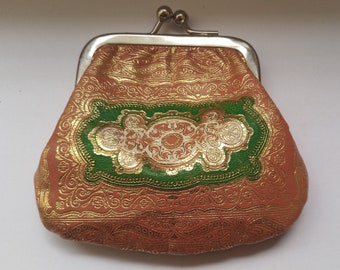 Vintage florentine leather wallet purse coins  Brown Gold tone