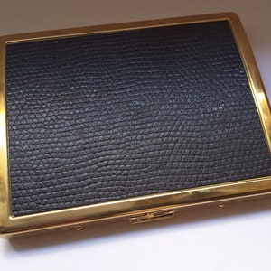 Vintage Black embossed leather metal gold tone Cigarette case