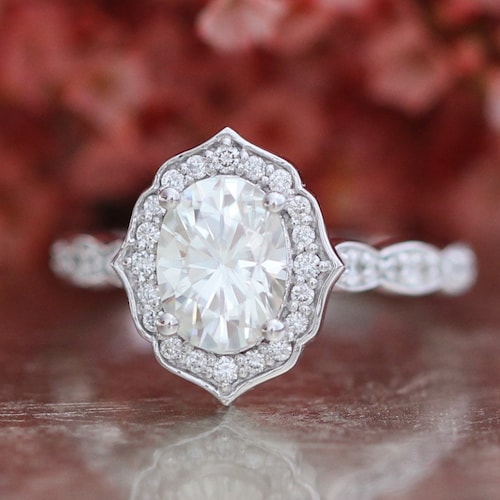 Forever One Moissanite Vintage Floral Engagement Ring in 14k - Etsy
