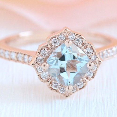 Vintage Floral Emerald Engagement Ring 14k Rose Gold Scalloped - Etsy
